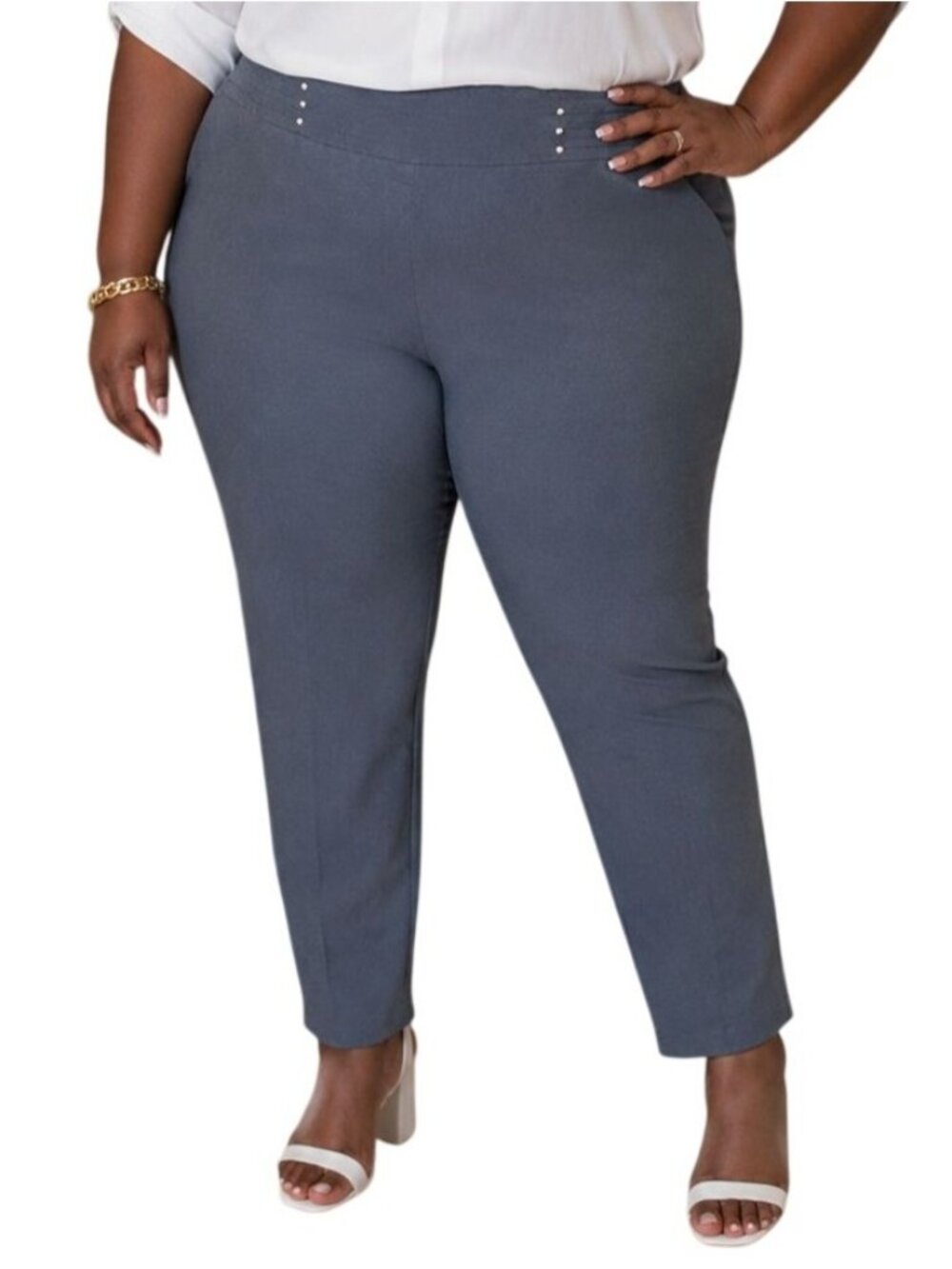 JM Collection Size XXL Pants Pull-On Gray Stud accents Casual Trousers Versatile